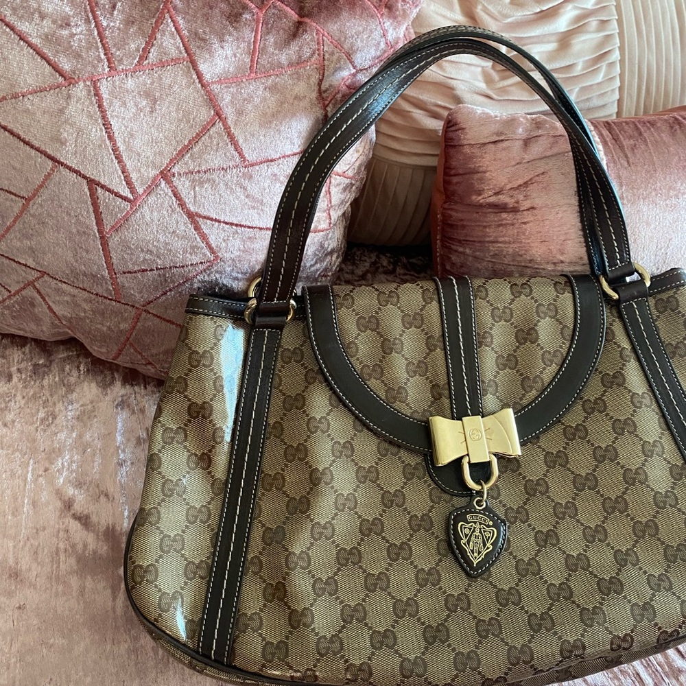 Gucci Brown and Black Shoulder Bag with Monogram Pattern